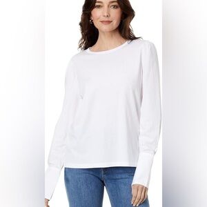 Elliott Lauren Long Sleeve Cotton Blouse Wide Button Cuffs White Size XS